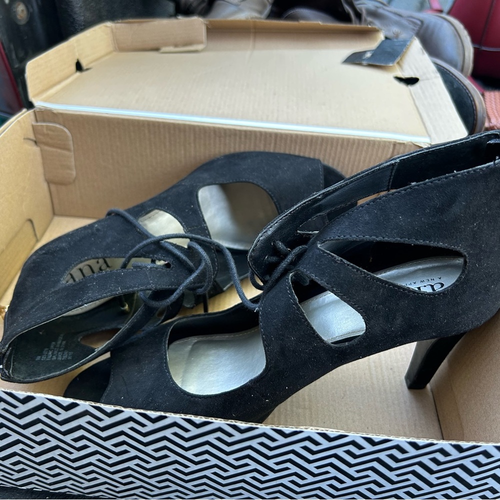 a.n.a Black Suede Lace-Up Heels